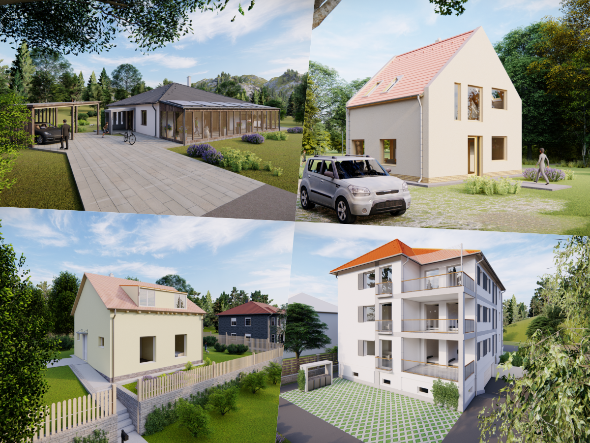 Nos nouveaux exemples de plans : Trois maisons familiales et un immeuble de huit appartements